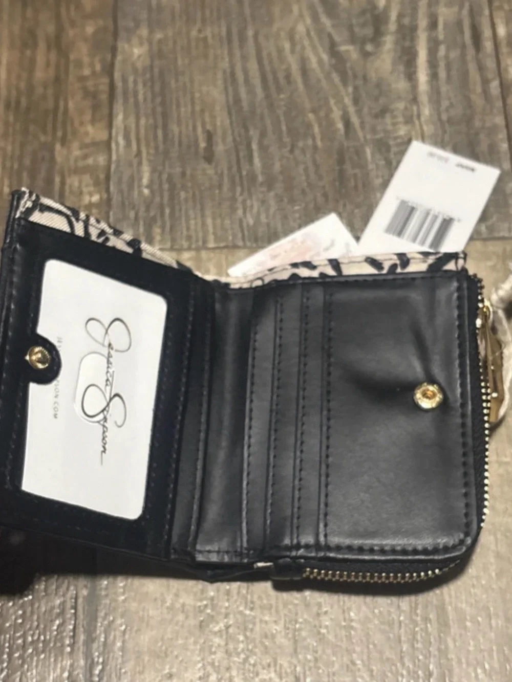 Jessica Simpson Black Small Zip-Around Wallet with Gold Logo